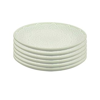 Set de 6 assiettes à dessert en céramique vert motif mandala (Ø19,5 cm)