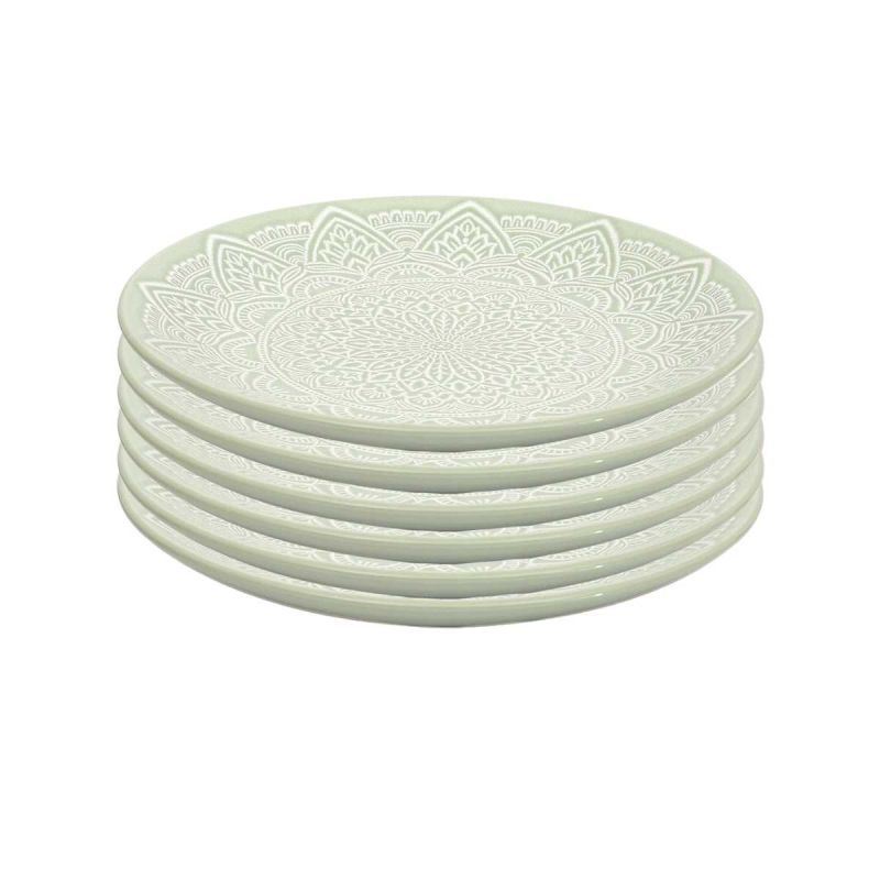 Set de 6 assiettes à dessert en céramique vert motif mandala (Ø19,5 cm) Set de 6 assiettes à dessert en céramique vert motif mandala (Ø19,5 cm)