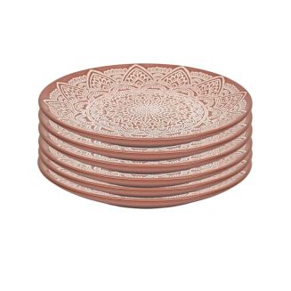 Set de 6 assiettes à dessert en céramique terracotta motif mandala (Ø19,5 cm)