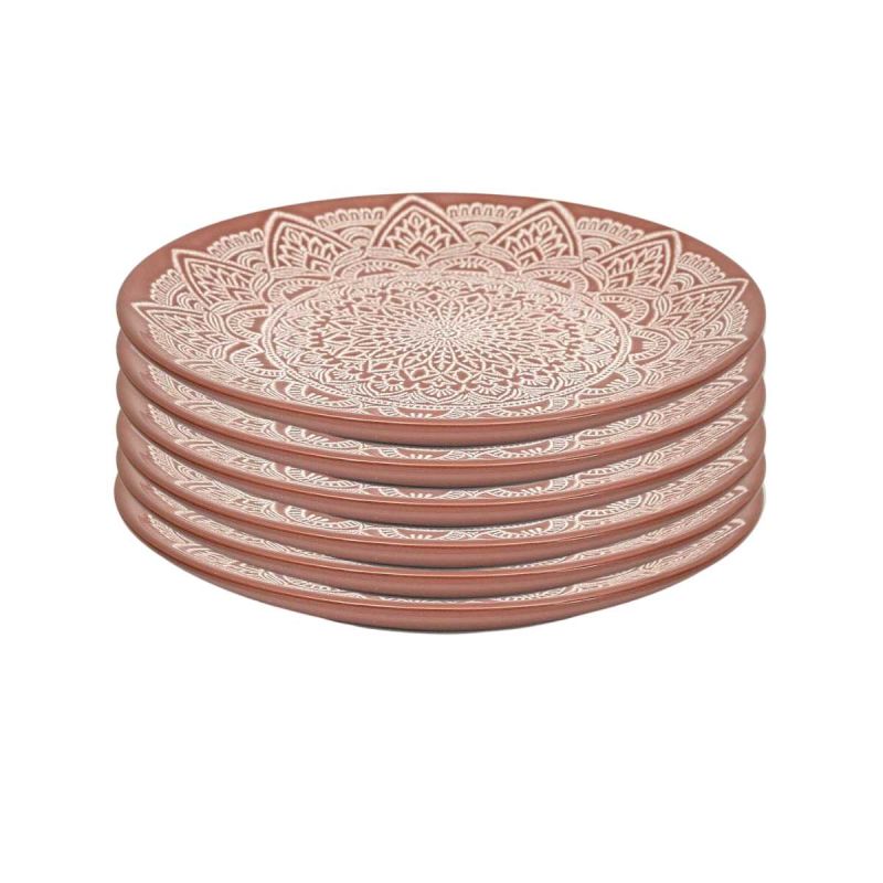 Set de 6 assiettes à dessert en céramique terracotta motif mandala (Ø19,5 cm) Set de 6 assiettes à dessert en céramique terracotta motif mandala (Ø19,5 cm)