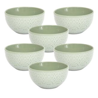 Set de 6 bols en céramique vert motif mandala (65cl)
