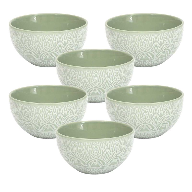 Set de 6 bols en céramique vert motif mandala (65cl) Set de 6 bols en céramique vert motif mandala (65cl)