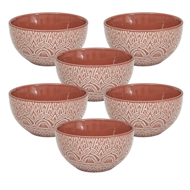 Set de 6 bols en céramique terracotta motif mandala (65cl) Set de 6 bols en céramique terracotta motif mandala (65cl)
