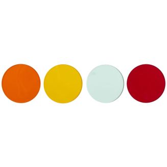 Set de 4 dessous de verre en acrylique rouge, orange, jaune et transparent (Ø10cm)