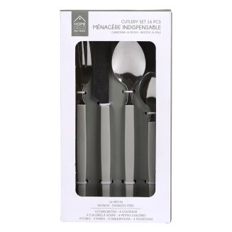 Ménagère 16 pièces en inox manche gris en plastique