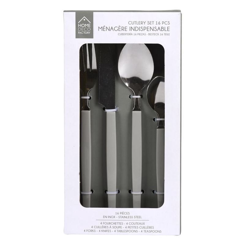 Ménagère 16 pièces en inox manche gris en plastique
