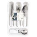 Range ménagère blanc avec 16 pièces en inox manches blanc en plastique