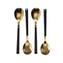Set 4 cuillères à dessert inox doré manches noirs en plastique