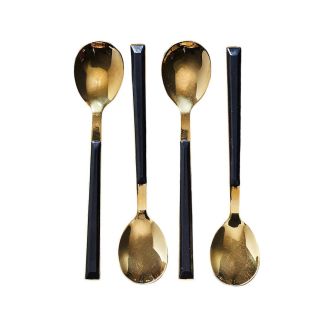 Set 4 cuillères à dessert inox doré manches noirs en plastique