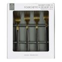 Set 4 fourchettes à dessert inox doré manches noirs en plastique