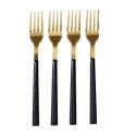 Set 4 fourchettes à dessert inox doré manches noirs en plastique