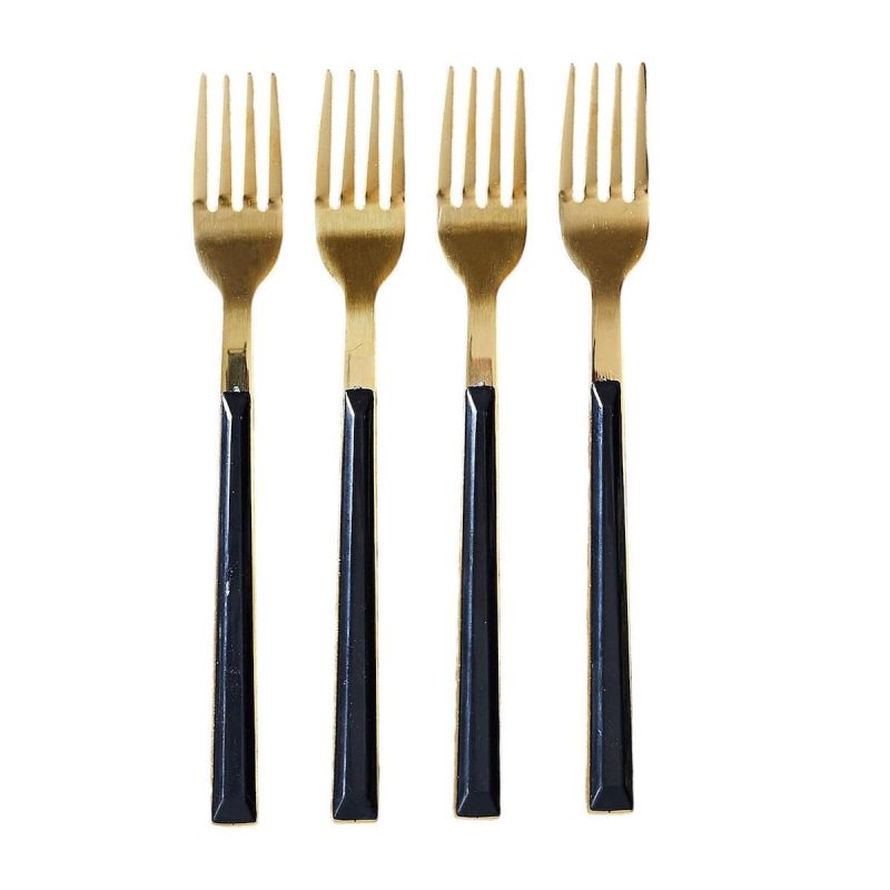 Set 4 fourchettes à dessert inox doré manches noirs en plastique