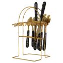 Ménagère 24 pièces en inox doré manches noirs en plastique et support assorti
