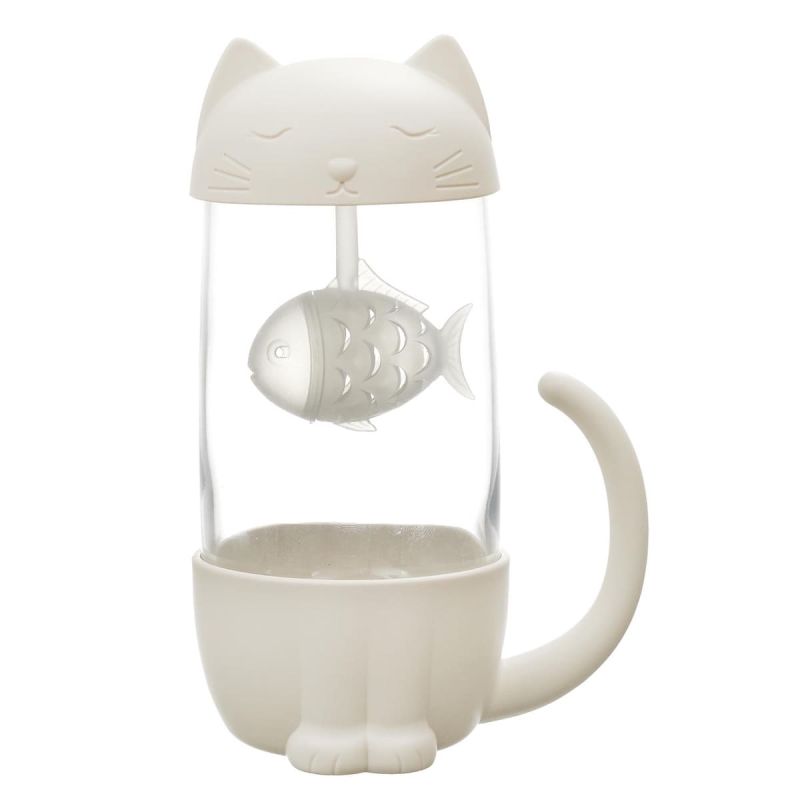 Mug kawaii chat avec infuseur en forme de poisson de 30 cl Mug kawaii chat avec infuseur en forme de poisson de 30 cl