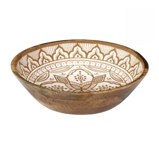 Saladier en bois de manguier avec motif mandala brun (Ø28 cm)