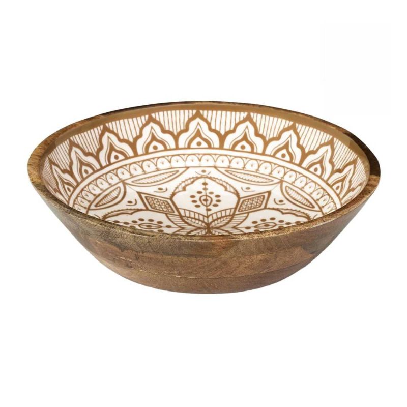 Saladier en bois de manguier avec motif mandala brun (Ø28 cm) Saladier en bois de manguier avec motif mandala brun (Ø28 cm)