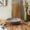 Saladier en bois de manguier avec motif mandala noir (Ø28 cm)