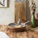 Saladier en bois de manguier avec motif mandala noir (Ø28 cm)