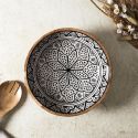 Saladier en bois de manguier avec motif mandala noir (Ø28 cm)