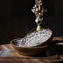 Saladier en bois de manguier avec motif mandala noir (Ø28 cm)