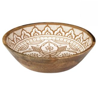 Saladier en bois de manguier avec motif mandala brun (Ø33cm)