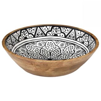 Saladier en bois de manguier avec motif mandala noir (Ø33cm)