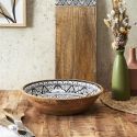 Saladier en bois de manguier avec motif mandala noir (Ø33cm)