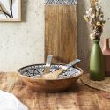 Saladier en bois de manguier avec motif mandala noir (Ø33cm)