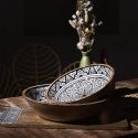 Saladier en bois de manguier avec motif mandala noir (Ø33cm)