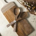 Couverts à salade en bois de manguier avec motif mandala brun