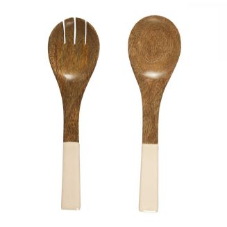 Couverts à salade en bois de manguier uni beige