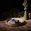 Plateau rond en bois de manguier avec motif mandala noir (Ø35cm)