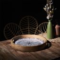 Plateau rond en bois de manguier avec motif mandala noir (Ø35cm)