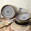 Plateau rond en bois de manguier avec motif mandala noir (Ø35cm)