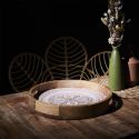 Plateau rond en bois de manguier avec motif mandala brun (Ø35cm)