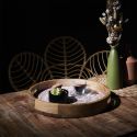 Plateau rond en bois de manguier avec motif mandala brun (Ø35cm)