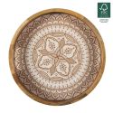 Plateau rond en bois de manguier avec motif mandala brun (Ø35cm)