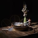 Planche en bois de manguier avec motif mandala noir (L58cm)