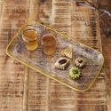Set de 2 plateaux de service en plastique transparent motif feuilles avec contour doré (L34 cm)