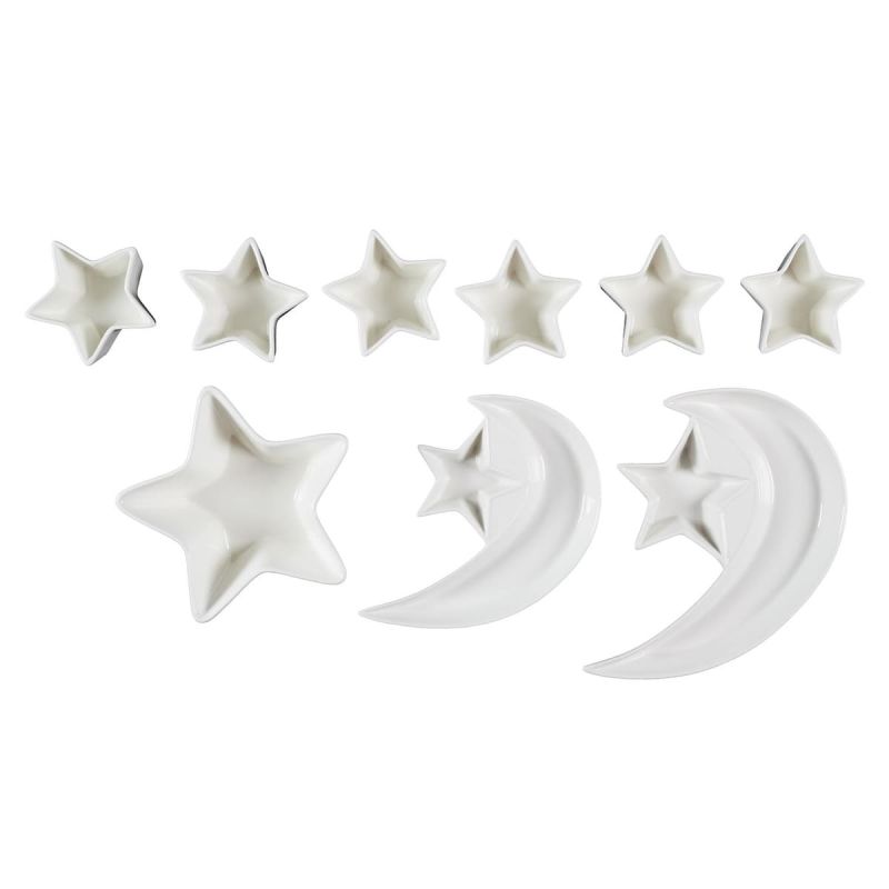 Service apéritif 9 pièces (bols et coupelles) en céramique blanc formes étoile et lune