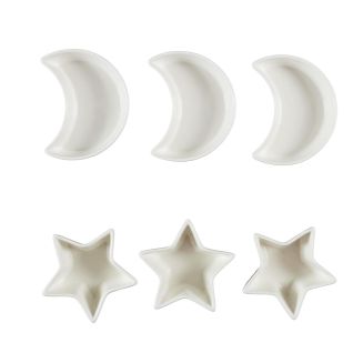 Service apéritif de 6 bols en céramique blanc design étoiles et lunes