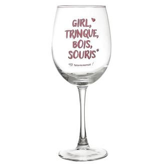 Verre à vin 45 cl avec message rose esprit Girl Power