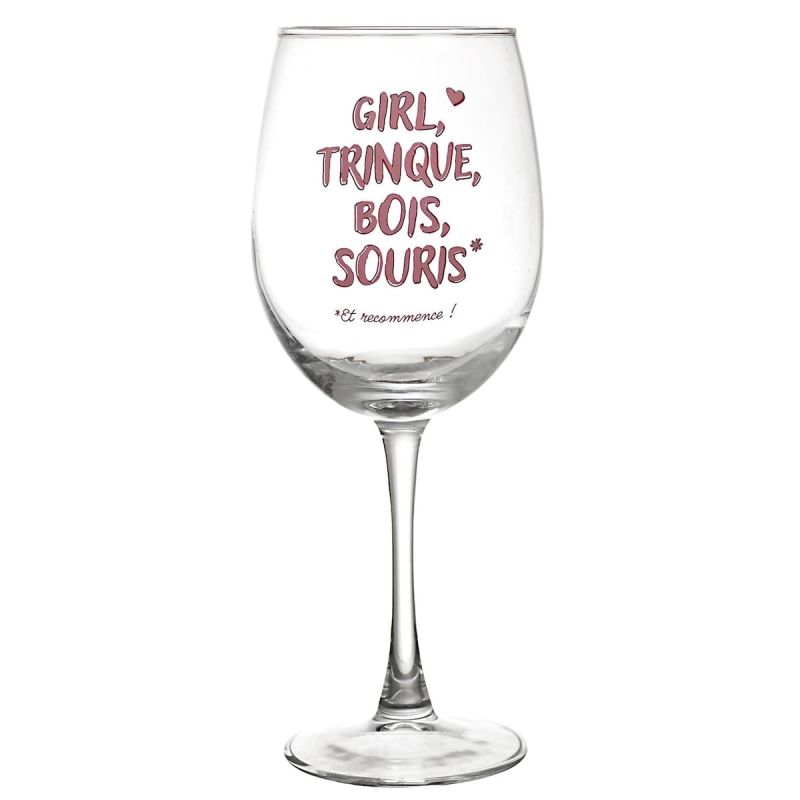 Verre à vin 45 cl avec message rose esprit Girl Power Verre à vin 45 cl avec message rose esprit Girl Power