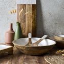 Saladier en bois de manguier avec intérieur texturé nid d’abeille beige (Ø33 cm)