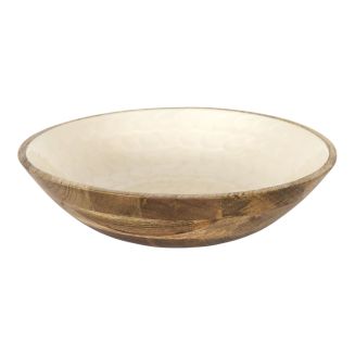 Saladier en bois de manguier avec intérieur texturé nid d’abeille beige (Ø33 cm)