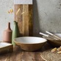 Saladier en bois de manguier avec intérieur texturé nid d’abeille beige (Ø27,5 cm)