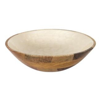 Saladier en bois de manguier avec intérieur texturé nid d’abeille beige (Ø27,5 cm)