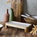 Plat de service en bois de manguier avec intérieur texturé nid d’abeille beige (L30 cm)