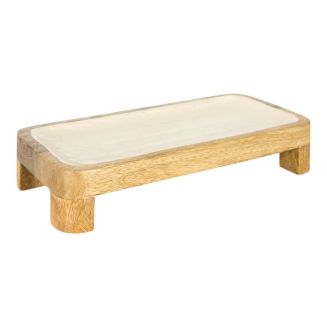 Plat de service en bois de manguier avec intérieur texturé nid d’abeille beige (L30 cm)