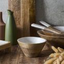 Bol en bois de manguier avec intérieur texturé nid d’abeille beige (Ø15 cm)
